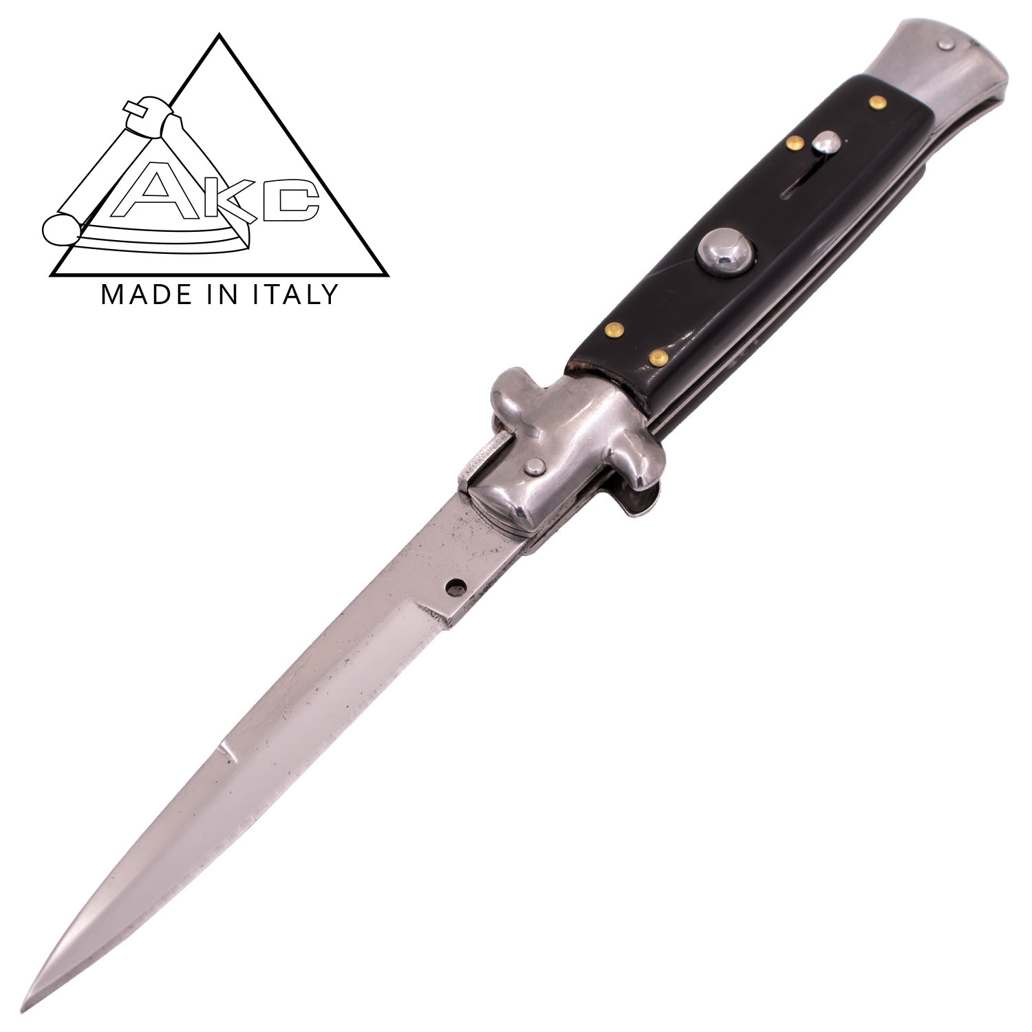 AKC 9 Inch Automatic Stiletto Italiano Button Push Knife (Black)